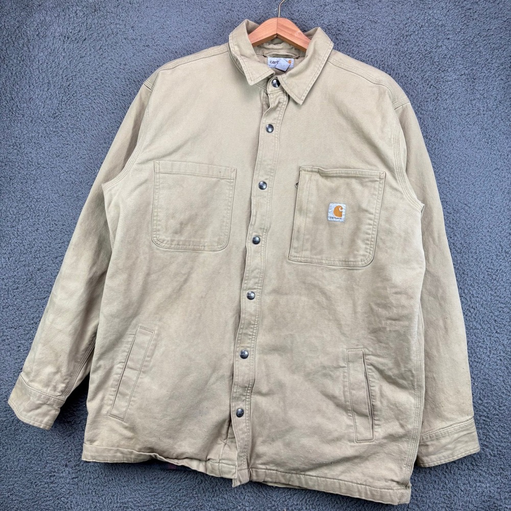 Carhartt Mens Tan Duck Canvas Snap Front Shirt Jacket Large Tan L S121